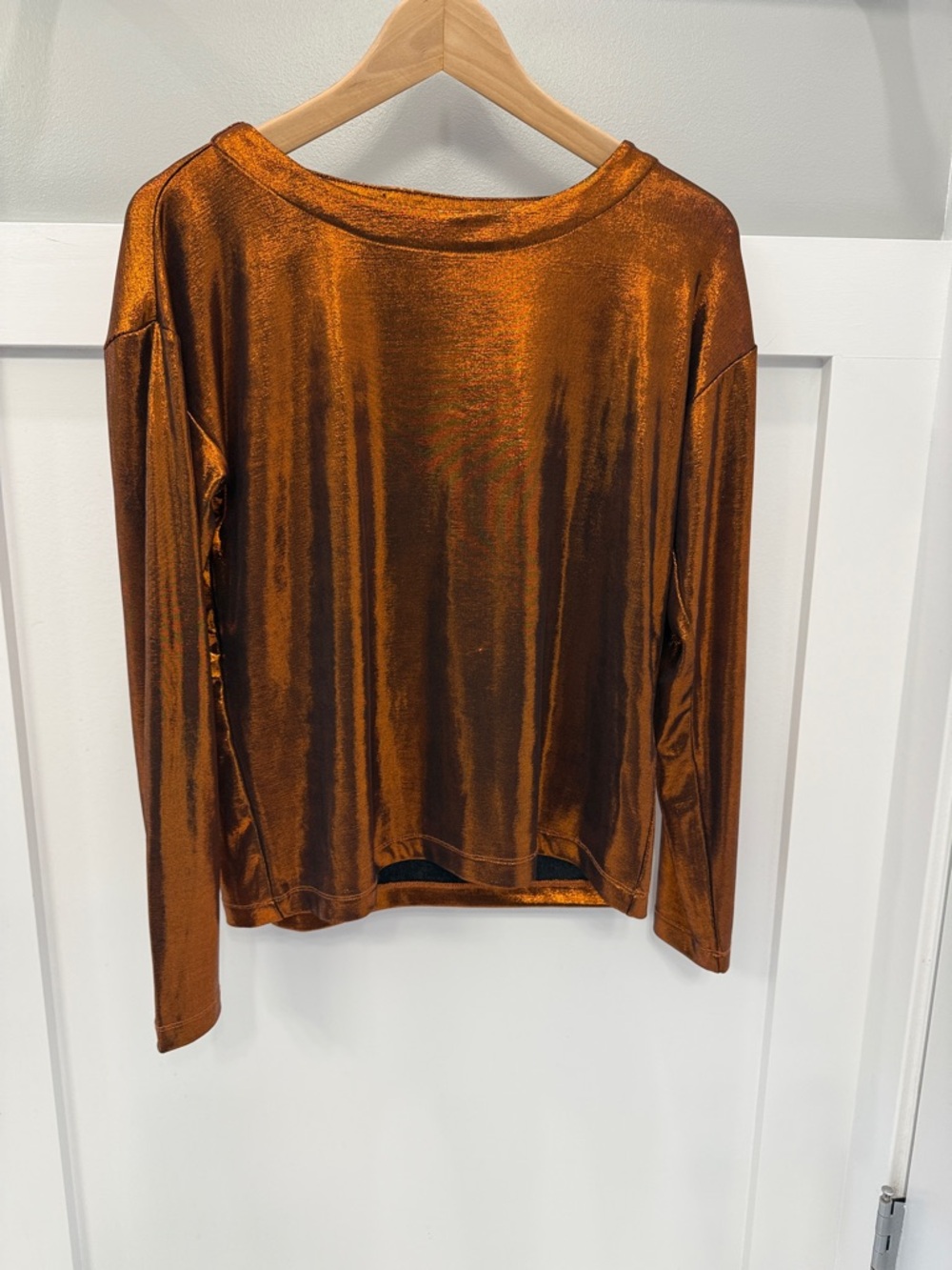 NWT Halston Heritage Metallic Copper Long-Sleeve Top